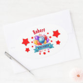 80誕生日フェスティバルカラフルバルーンC01HZ 楕円形シール (封筒)