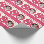 80誕生日フォトおもしろいクリームピンク ラッピングペーパー (角)