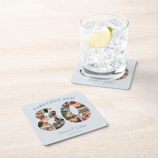 80誕生日フォトコラージュエレガントとタイムレス スクエアペーパーコースター (インサイチュ)