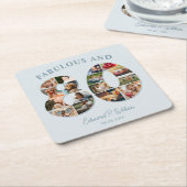 80誕生日フォトコラージュエレガントとタイムレス スクエアペーパーコースター (アングル)