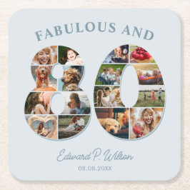 80誕生日フォトコラージュエレガントとタイムレス スクエアペーパーコースター