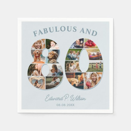 80誕生日フォトコラージュエレガントとタイムレス スタンダードカクテルナプキン (正面)