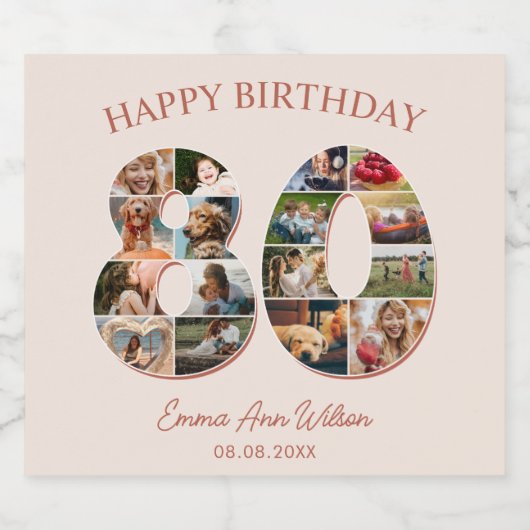 80誕生日フォトコラージュエレガントとタイムレス スパークリングワインラベル (シングルラベル)