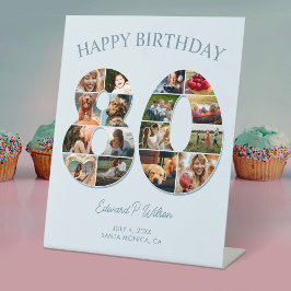 80誕生日フォトコラージュエレガントとタイムレス 台座サイン