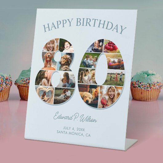 80誕生日フォトコラージュエレガントとタイムレス 台座サイン