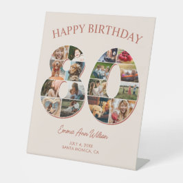 80誕生日フォトコラージュエレガントとタイムレス 台座サイン