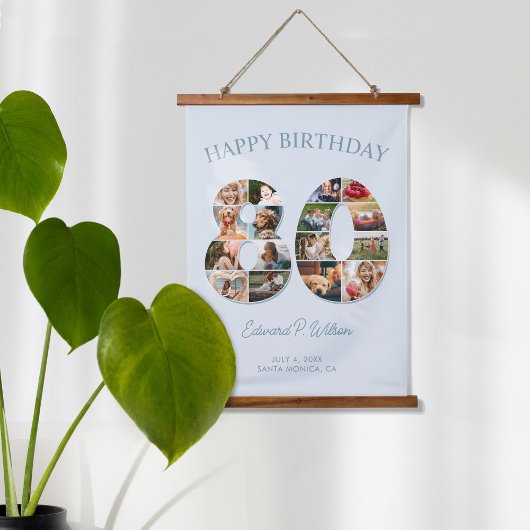 80誕生日フォトコラージュエレガントとタイムレス 吊り下げ型タペストリー
