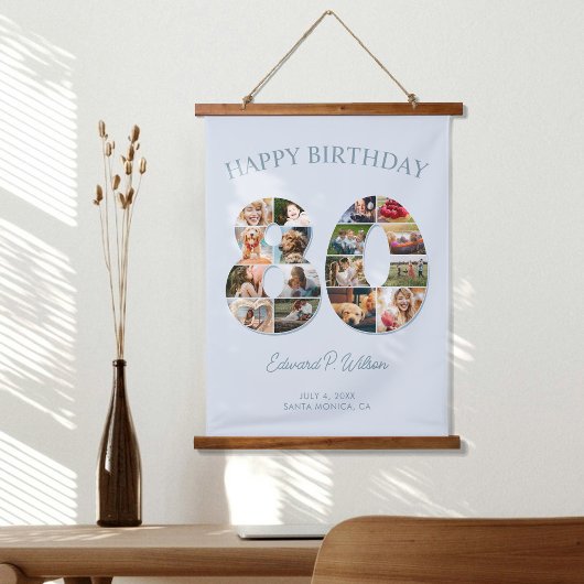 80誕生日フォトコラージュエレガントとタイムレス 吊り下げ型タペストリー