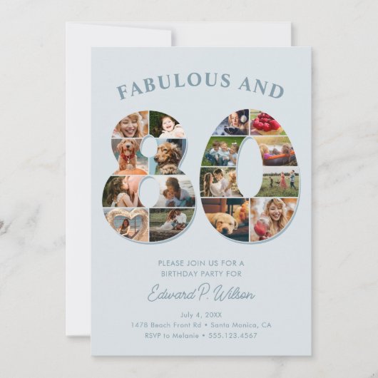 80誕生日フォトコラージュエレガントとタイムレス 招待状 (正面)