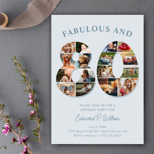 80誕生日フォトコラージュエレガントとタイムレス 招待状