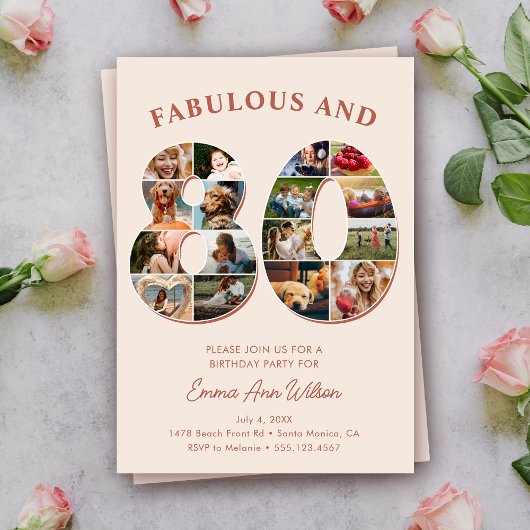 80誕生日フォトコラージュエレガントとタイムレス 招待状