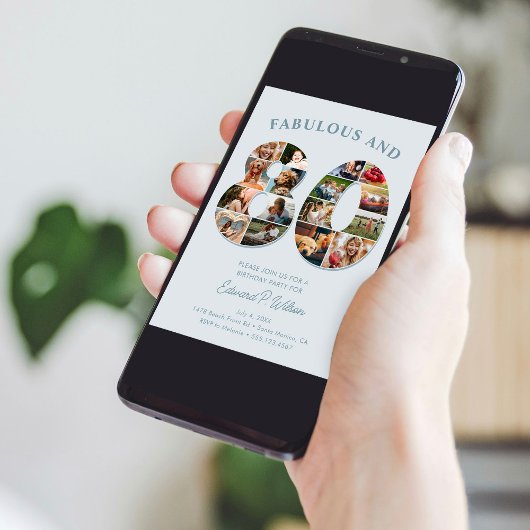 80誕生日フォトコラージュエレガントとタイムレス 招待状