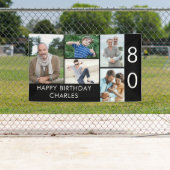80誕生日フォトコラージュ5写真白黒 横断幕 (インサイチュ)