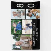 80誕生日フォトコラージュ5写真白黒 横断幕 (縦)