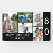 80誕生日フォトコラージュ5写真白黒 横断幕 (横)