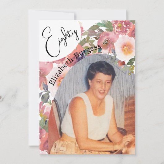 80誕生日フォトフローラエレガント誕生日 招待状 (裏面)