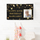 80誕生日フォトブラック金ゴールド星パーソナライズされた 横断幕 (インサイチュ)