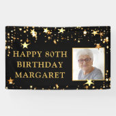 80誕生日フォトブラック金ゴールド星パーソナライズされた 横断幕 (横)