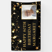 80誕生日フォトブラック金ゴールド星パーソナライズされた 横断幕 (縦)