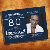 80誕生日フォトブルーヴィンテージ誕生日招待状 ポストカード