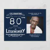 80誕生日フォトブルーヴィンテージ誕生日招待状 ポストカード (正面)