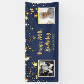 80誕生日フォトブルー金ゴールド星パーソナライズされた 横断幕 (縦)