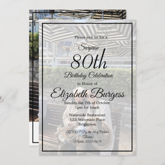 80誕生日フォトモノグラムシエレガントック 招待状 (正面/裏面)