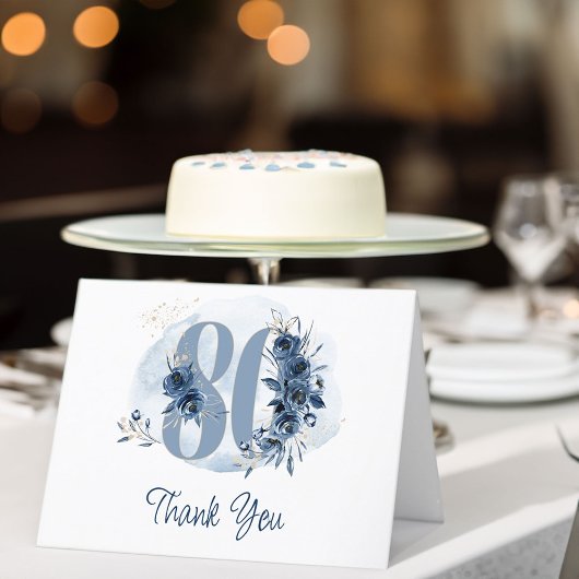 80誕生日フローラナンバーコースタルブルー サンキューカード