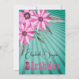 80誕生日フローラピンクサンレイモダン誕生日 招待状