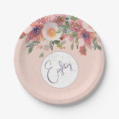 80誕生日フローラピンクローズエレガント誕生日 ペーパープレート (正面)