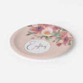 80誕生日フローラピンクローズエレガント誕生日 ペーパープレート (アングル)