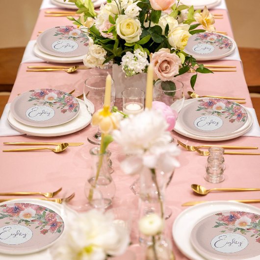 80誕生日フローラピンクローズエレガント誕生日 ペーパープレート