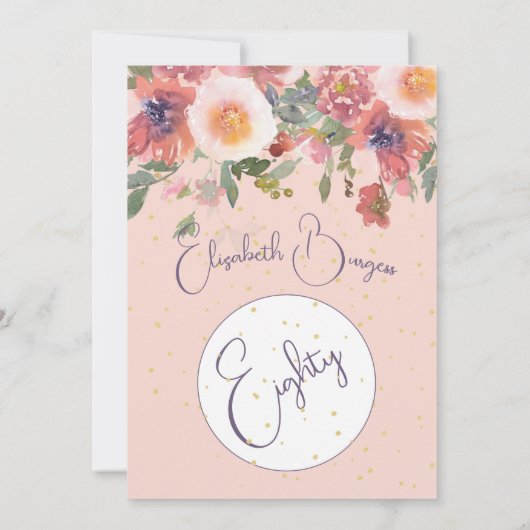 80誕生日フローラピンクローズエレガント誕生日 招待状 (裏面)