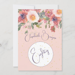 80誕生日フローラピンクローズエレガント誕生日 招待状