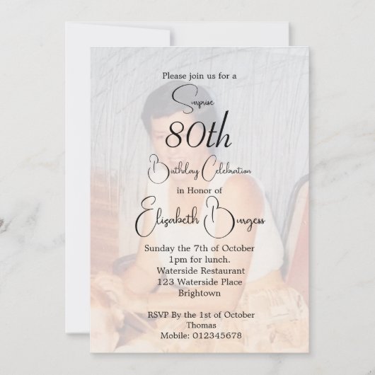 80誕生日フローラフォトエレガント誕生日 招待状 (正面)