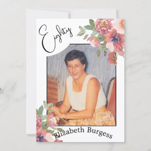 80誕生日フローラフォトエレガント誕生日 招待状