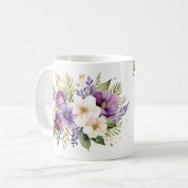 80誕生日フローラブーケ金ゴールドアクセント コーヒーマグカップ (正面左)