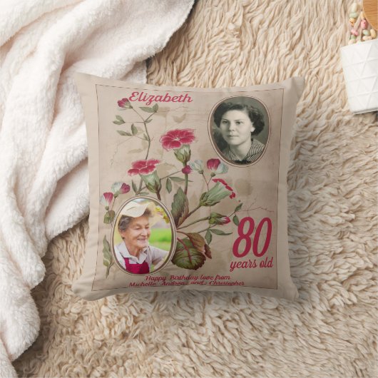 80誕生日フローラヴィンテージ写真 クッション (ブランケット)