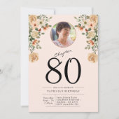 80誕生日フローラ写真パーティー 招待状 (正面)