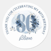 80誕生日フローラ番号沿岸ブルーありがとう ラウンドシール (正面)
