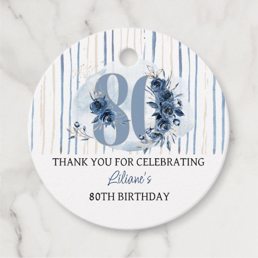 80誕生日フローラ番号沿岸ブルーパーティー フェイバータグ (正面)