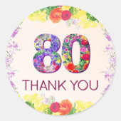 80誕生日フローラ花エレガント80年ピンク ラウンドシール (正面)