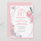 80誕生日フローラ赤面バラ水彩パーティー 招待状 (正面/裏面)