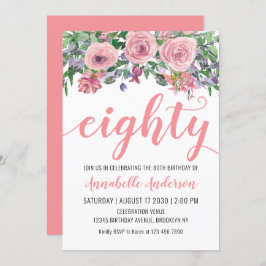 80誕生日フローラ赤面ピンクウォーター素朴カラー 招待状