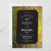 80誕生日ブラックおよび金ゴールドサプライズパーティー 招待状 (正面)