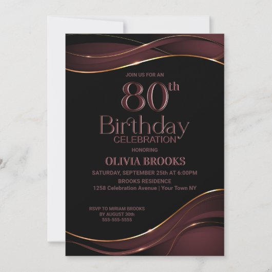 80誕生日ブラックダスティピンクパーティー 招待状 (正面)