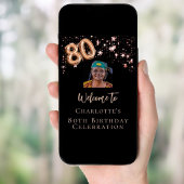 80誕生日ブラックバラ金ゴールドフォトスター歓迎 ポスター