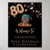 80誕生日ブラックバラ金ゴールドフォトスター歓迎 ポスター (正面)