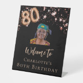 80誕生日ブラックバラ金ゴールドフォトスター歓迎 台座サイン (正面)