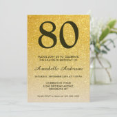 80誕生日ブラック金ゴールドグリッタースパークルグラデーション 招待状 (スタンド正面)